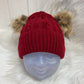 Casual babymuts rood dubbele pompom beige