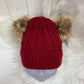 Casual babymuts rood dubbele pompom beige