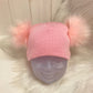Casual beanie lichtroze dubbele pompom lichtroze