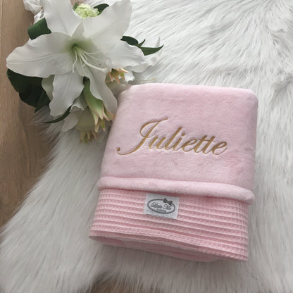 Warm Wafel Winterdekentje met naam | Gepersonaliseerde | Baby Pink