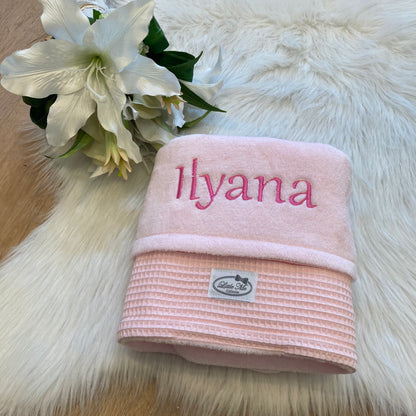 Warm Wafel Winterdekentje met naam | Gepersonaliseerde | Baby Pink