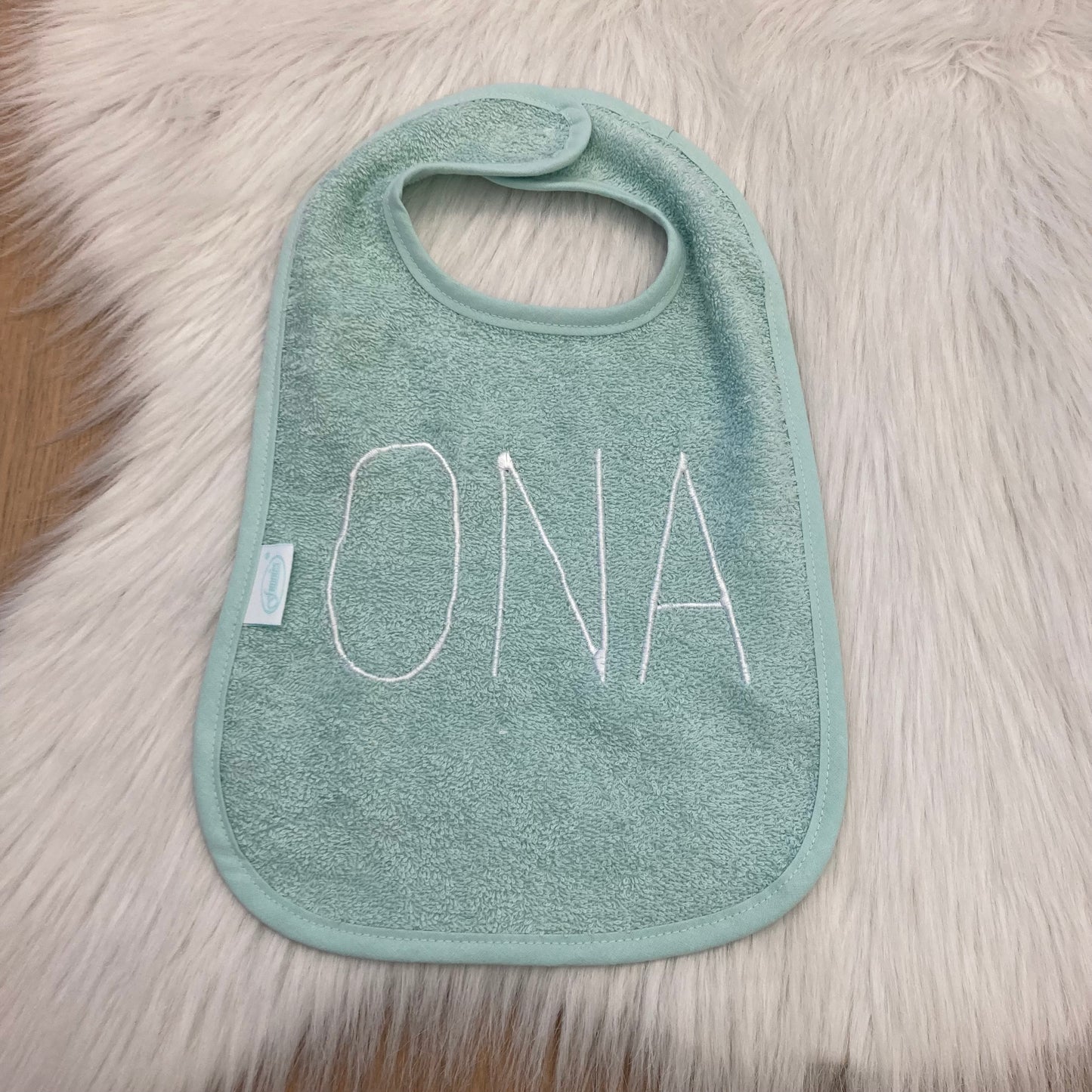 Slab met naam | Gepersonaliseerde baby slab katoen | Soft mint