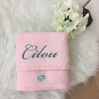 Warm Wafel Winterdekentje met naam | Gepersonaliseerde | Baby Pink