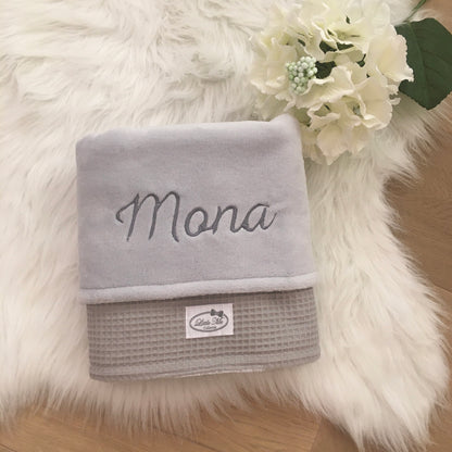 Warm Wafel Winterdekentje met naam | Gepersonaliseerde | Mist Grey