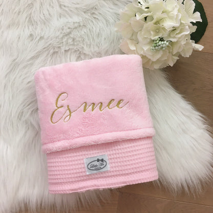 Warm Wafel Winterdekentje met naam | Gepersonaliseerde | Baby Pink