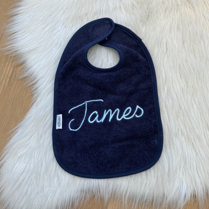 Slab met naam | Gepersonaliseerde baby slab katoen | Deep Nacy