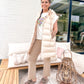 Sleeveless puffer jacket with hood beige