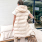 Sleeveless puffer jacket with hood beige