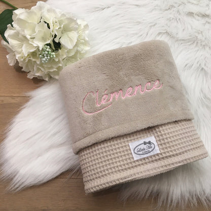 Warm Wafel Winterdekentje met naam | Gepersonaliseerde | Warm sand