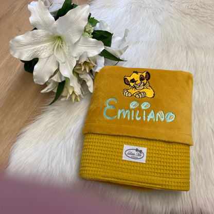 Warm Wafel Winterdekentje met naam | Gepersonaliseerde | Gold Oker