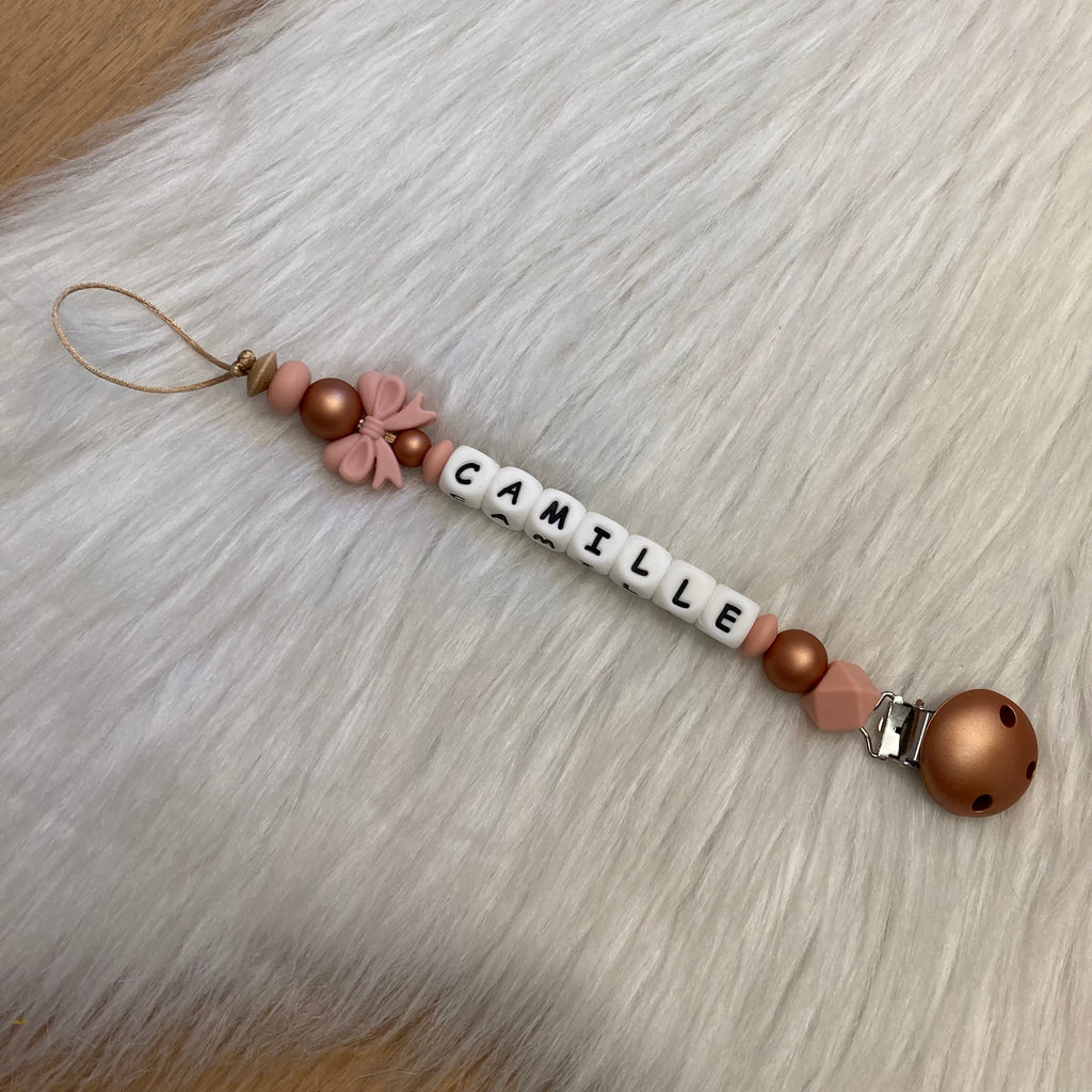 Speenkoord poeder roze strikje roze/koper tinten