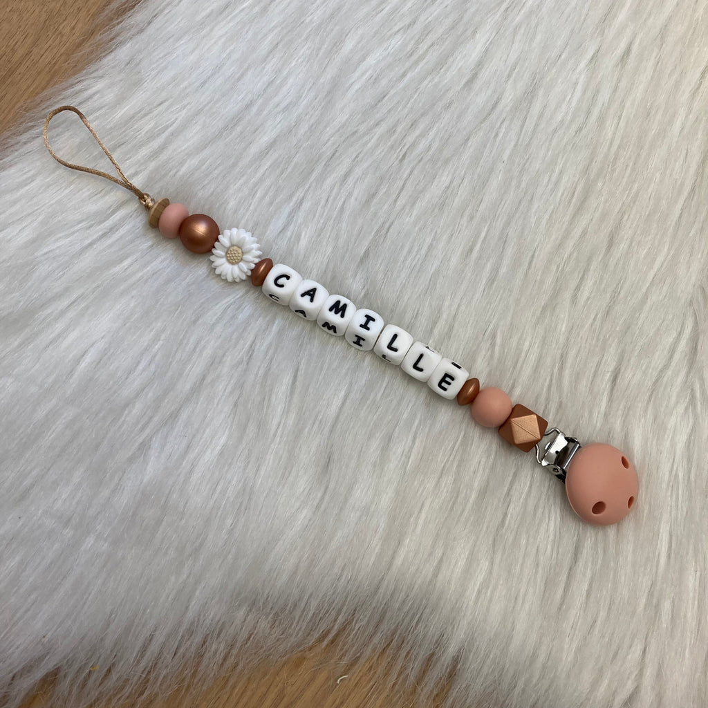 Speenkoord oud roze tinten met daisy bloempje