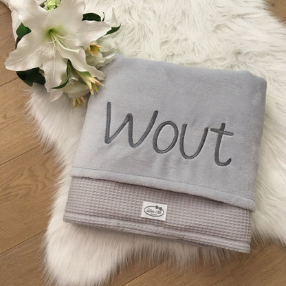 Warm Wafel Winterdekentje met naam | Gepersonaliseerde | Mist Grey
