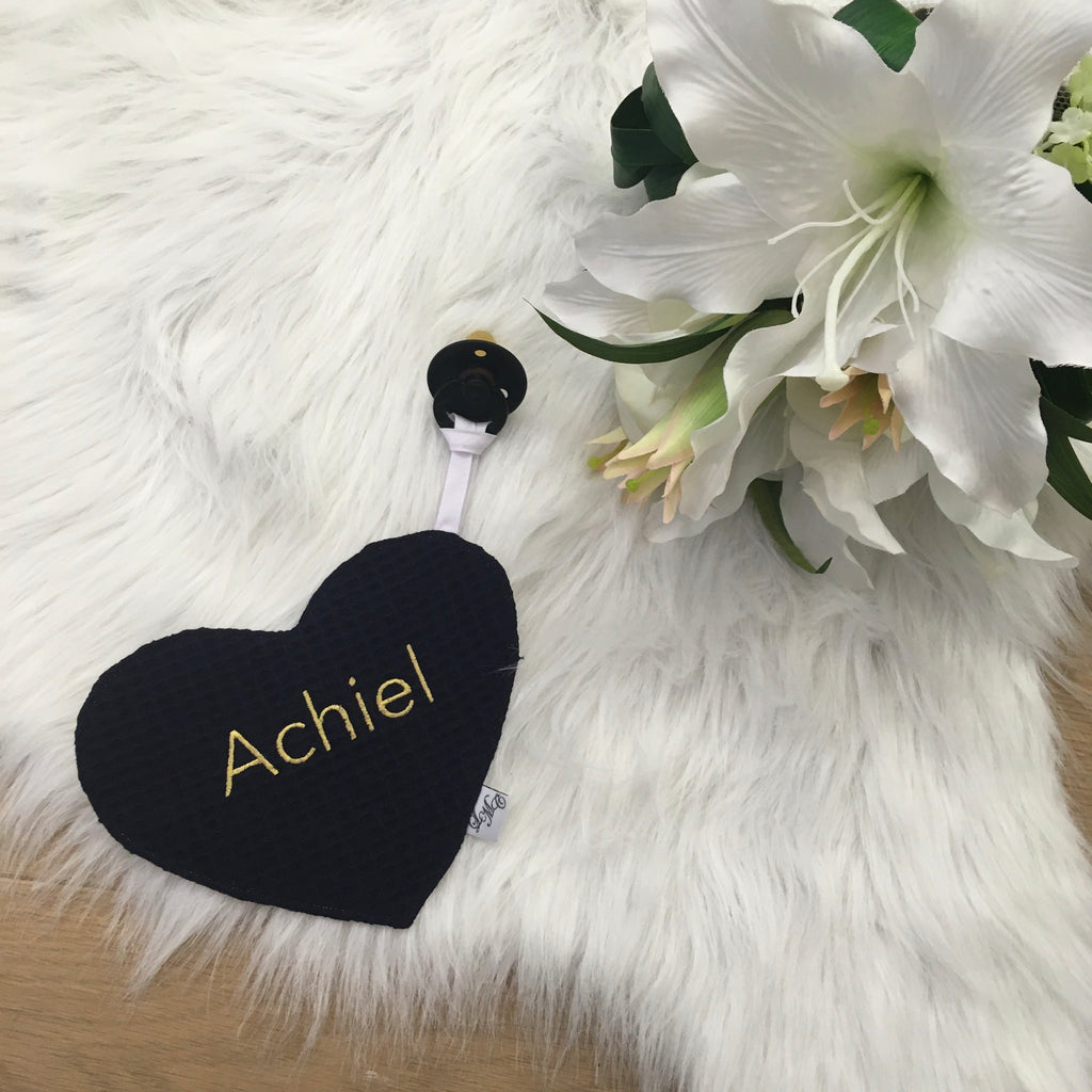 Speendoek hart wafel Navy