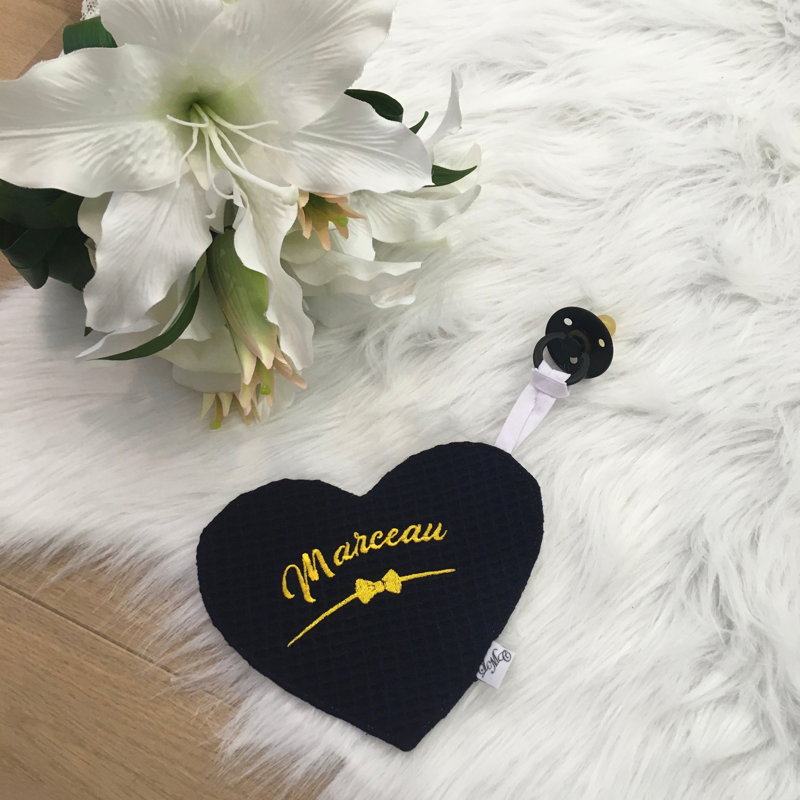 Speendoek hart wafel Navy