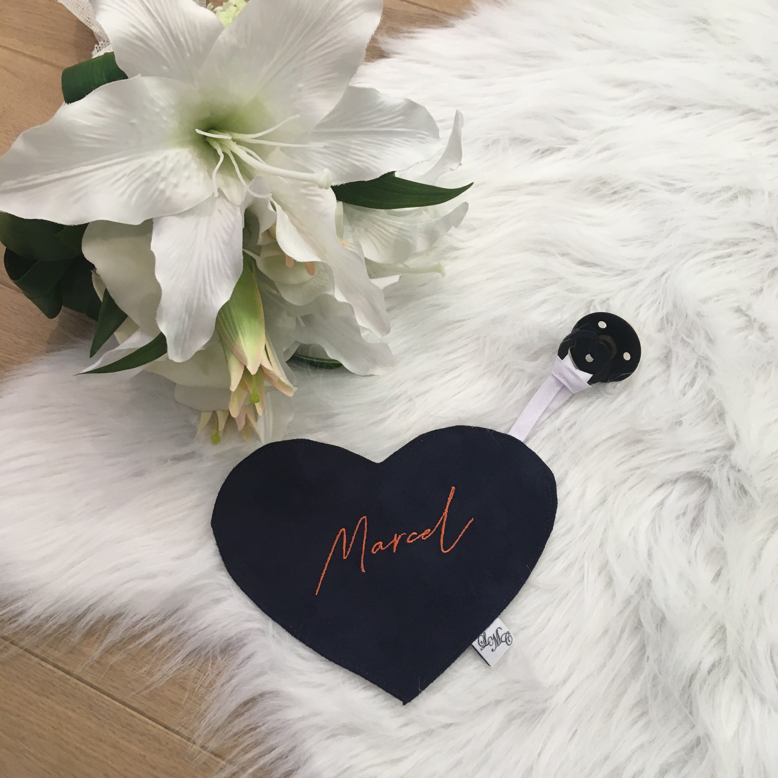 Speendoek hart wafel Navy