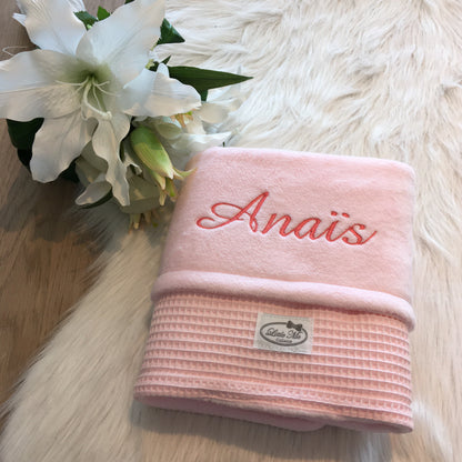 Warm Wafel Winterdekentje met naam | Gepersonaliseerde | Baby Pink