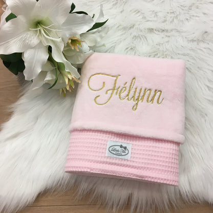 Warm Wafel Winterdekentje met naam | Gepersonaliseerde | Baby Pink