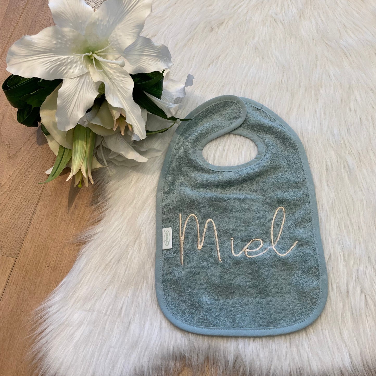 Slab met naam | Gepersonaliseerde baby slab katoen | Forest Moss