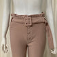 High waist slim pants in pink with button pocket and belt