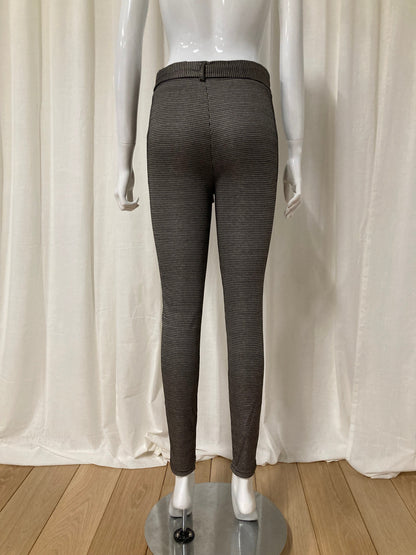 Slim-fit trousers in taupe gingham pattern, fleece inside with pockets and belt