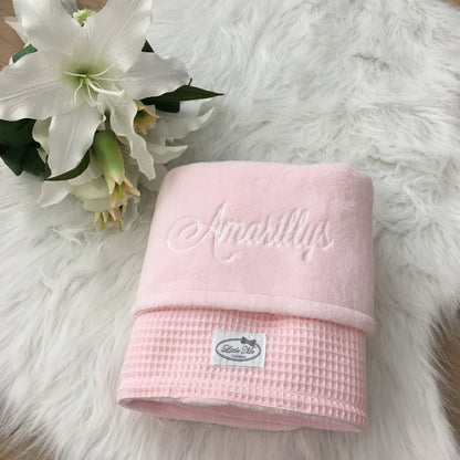 Warm Wafel Winterdekentje met naam | Gepersonaliseerde | Baby Pink