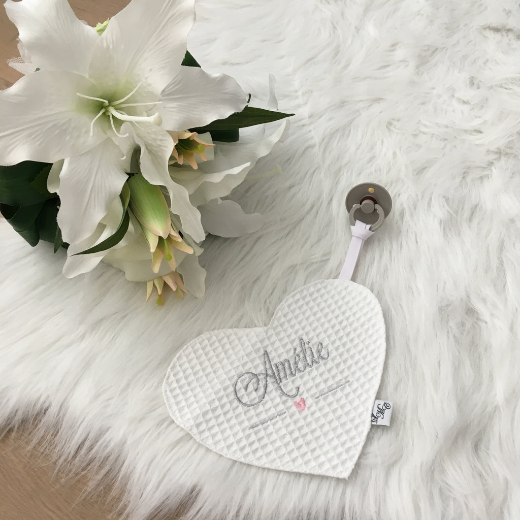 Speendoek hart wafel wit