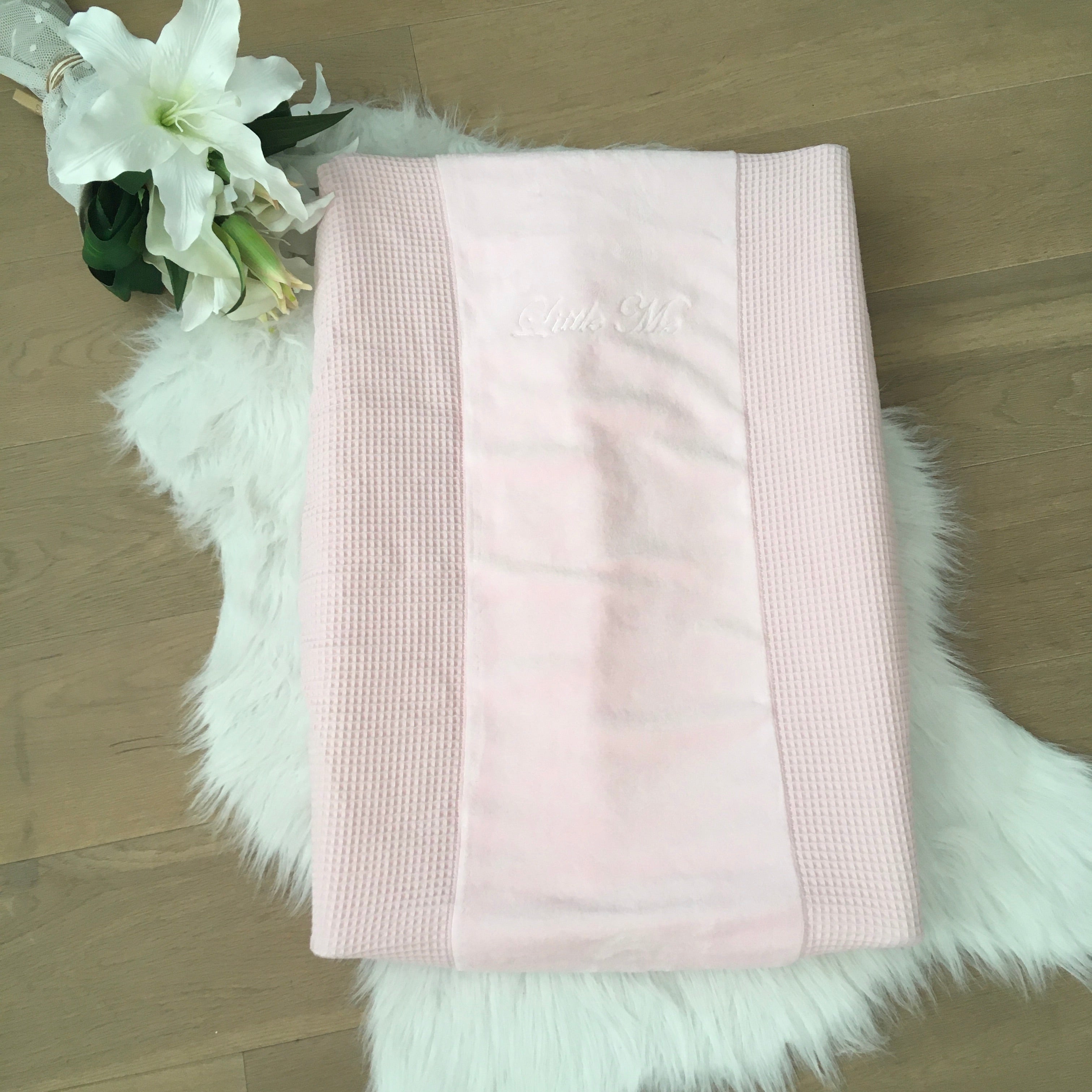 Hoes verzorgingskussen wafel lichtroze /fleece lichtroze