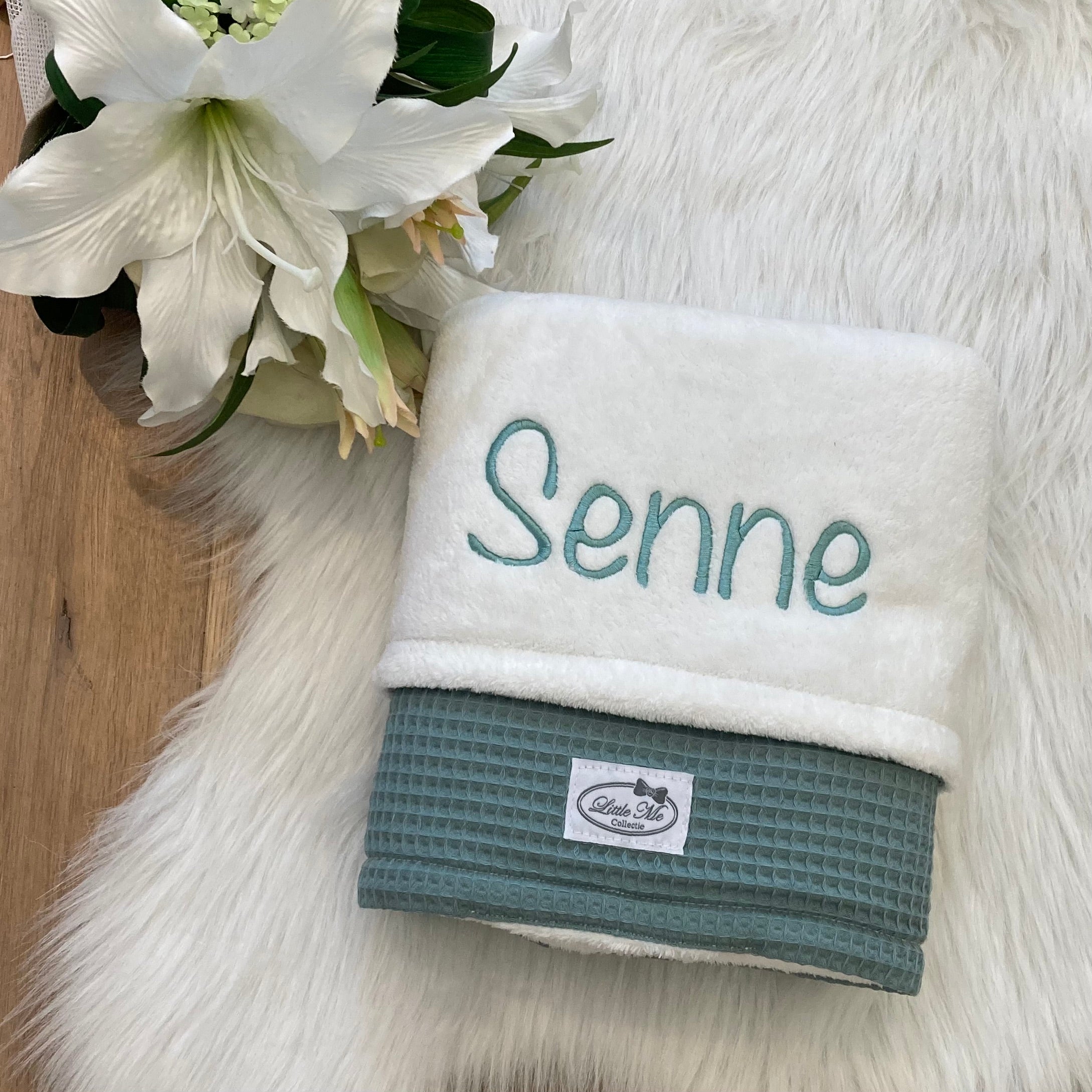 Winterdeken warm wafel zeegroen/ecru