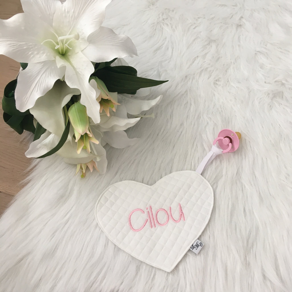 Speendoek hart sweet diamond ecru