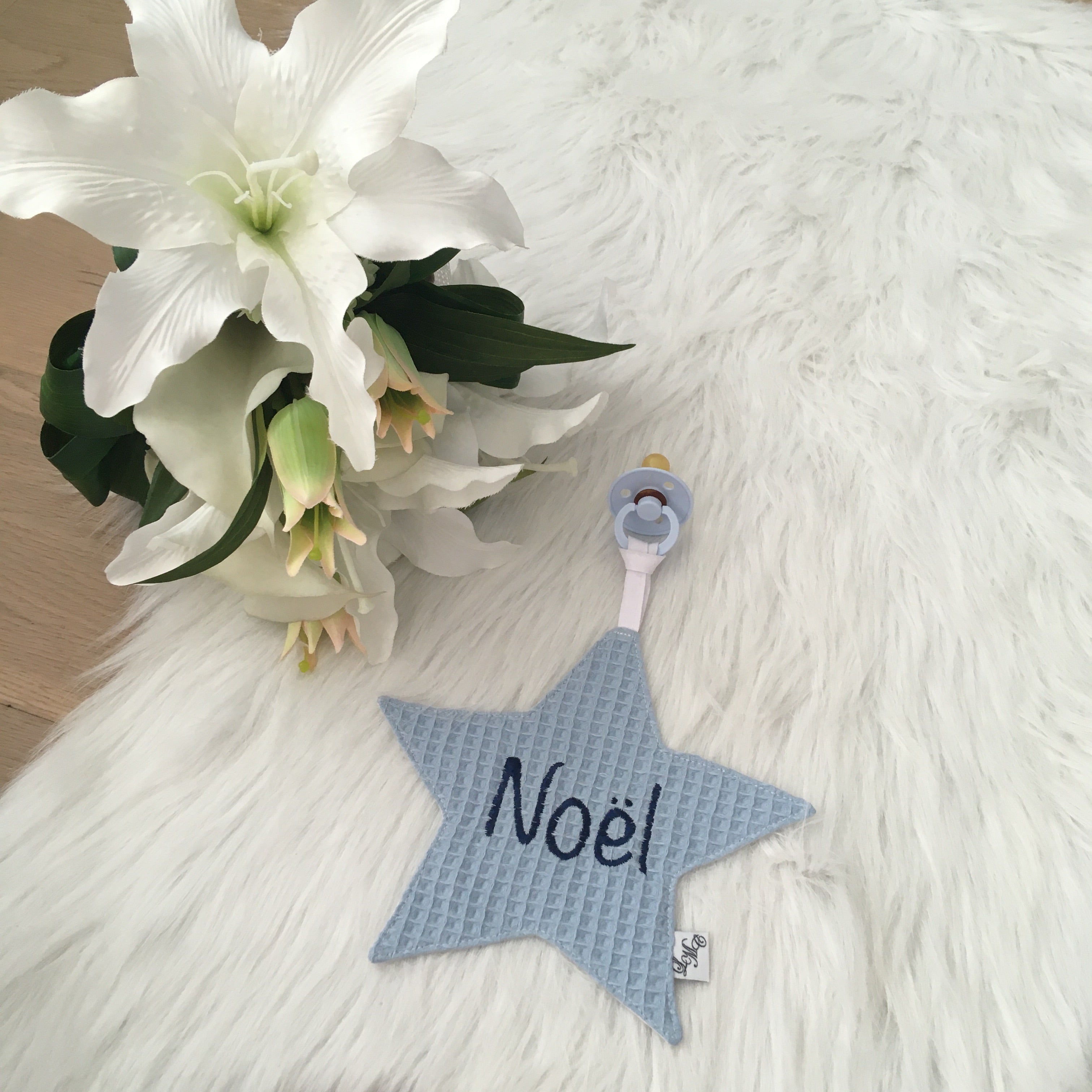 Speendoek ster wafel lichtblauw