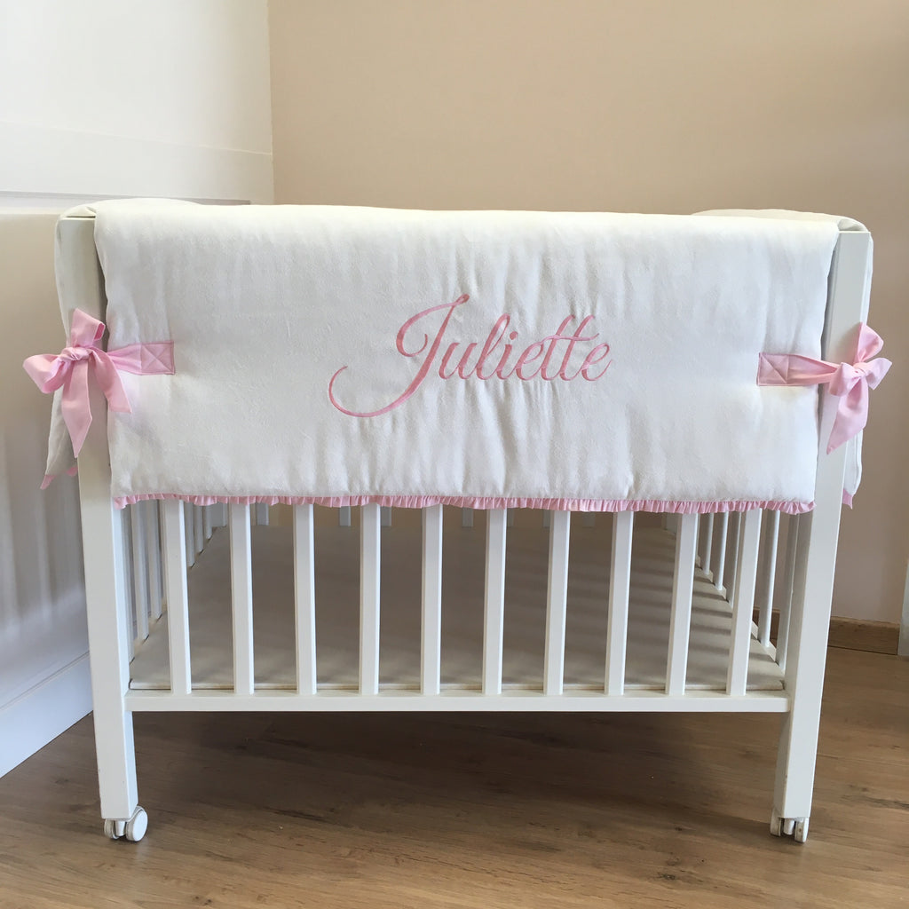 Parkomranding met overslag + inlegger + hemel wit suede met lichtroze frangne