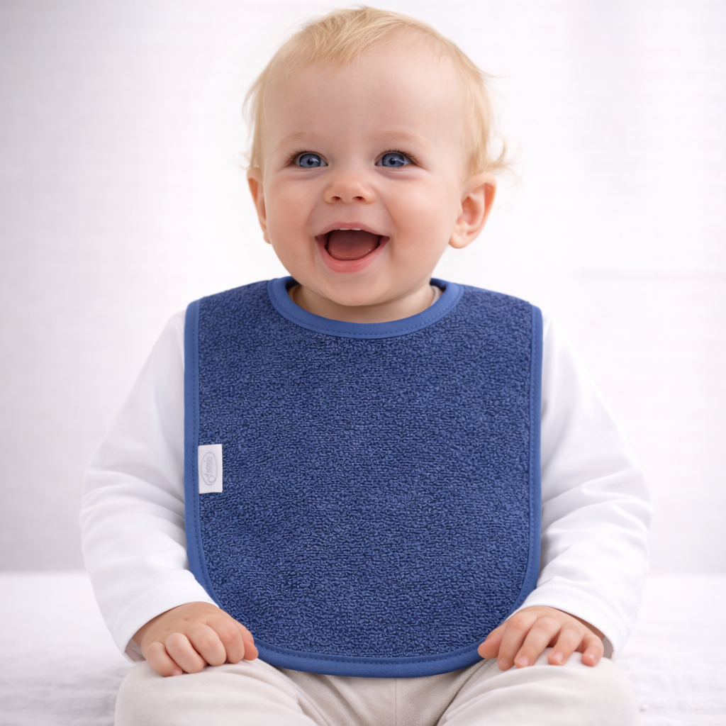 Slab met naam | Gepersonaliseerde baby slab katoen | Demin Blue