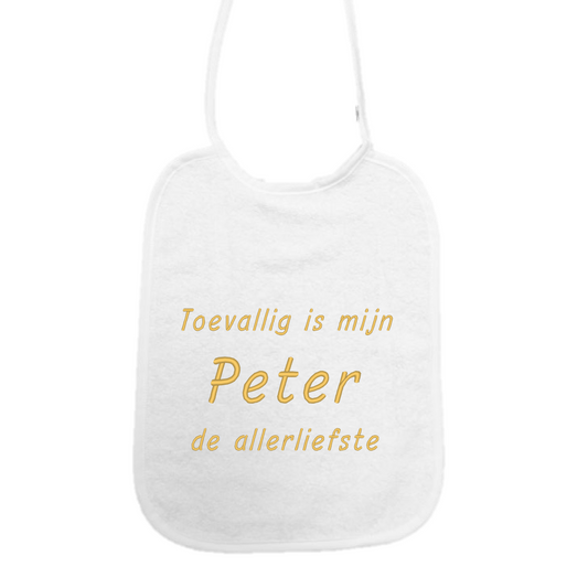 Slabbetje “Toevallig is mijn peter de allerliefste” – Origineel cadeau voor peter – Baby slab katoen