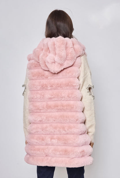 Sleeveless coat with sleeveless hood Roze