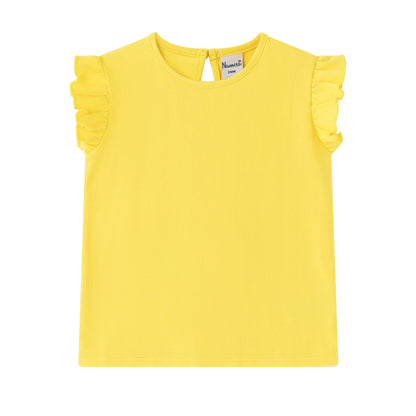 Geel casual t-shirt met effen ruches