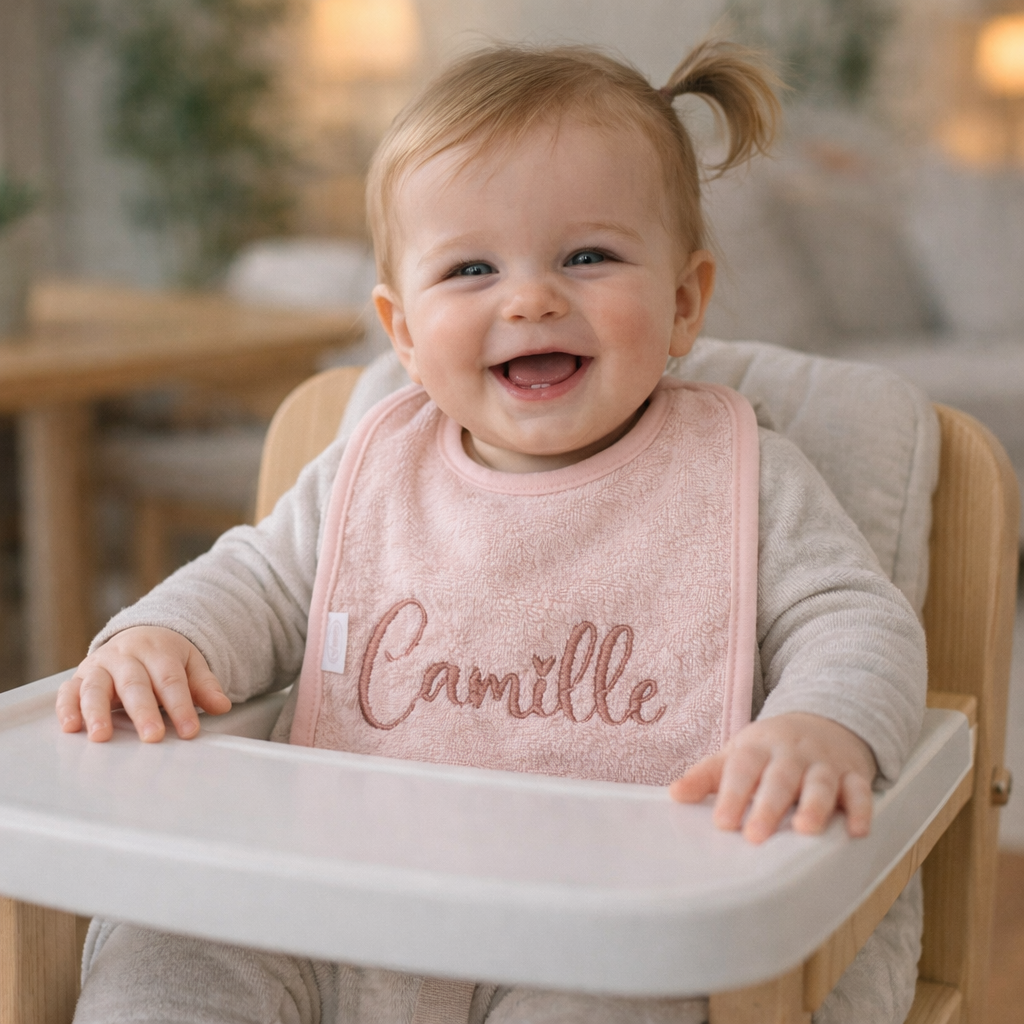 Slab met naam | Gepersonaliseerde baby slab katoen | Powder Blush