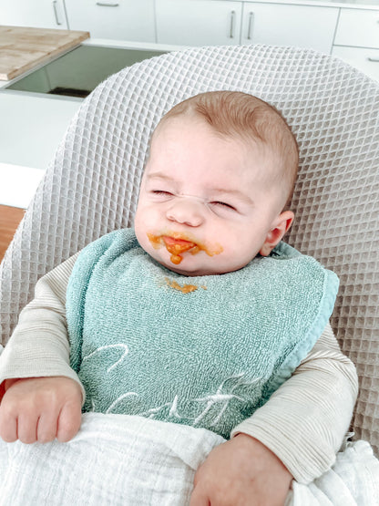 Slab met naam | Gepersonaliseerde baby slab katoen | Soft mint