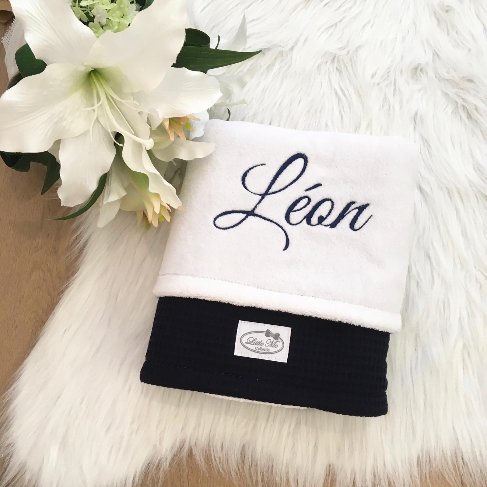 Winterdeken warm wafel Marine blauw/wit