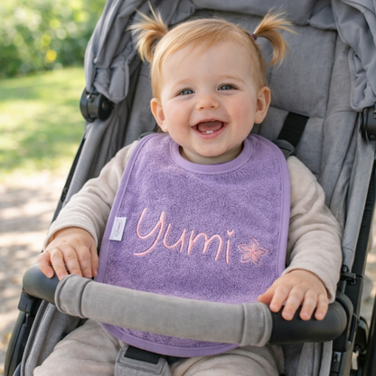Slab met naam | Gepersonaliseerde baby slab katoen | Soft Lavender