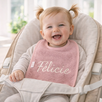 Slab met naam | Gepersonaliseerde baby slab katoen | Vintage Rose