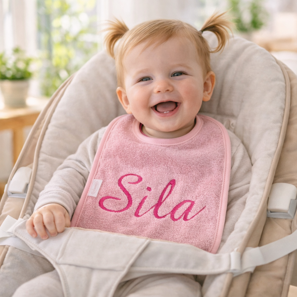 Slab met naam | Gepersonaliseerde baby slab katoen | Baby Pink