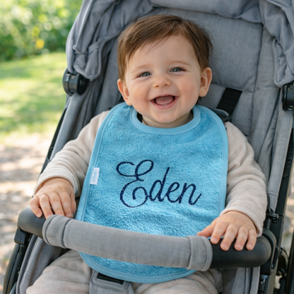 Slab met naam | Gepersonaliseerde baby slab katoen | Sky Blue