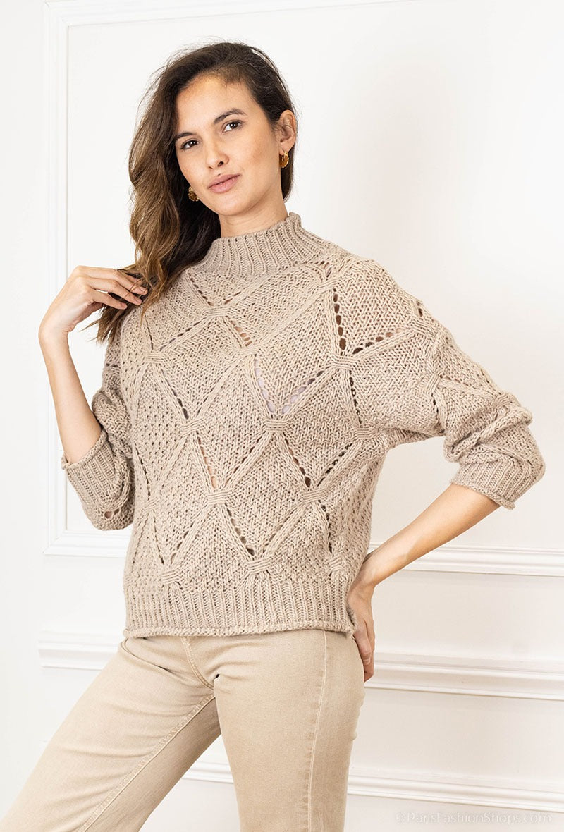 Plain oversized sweater in alpaca and wool beige