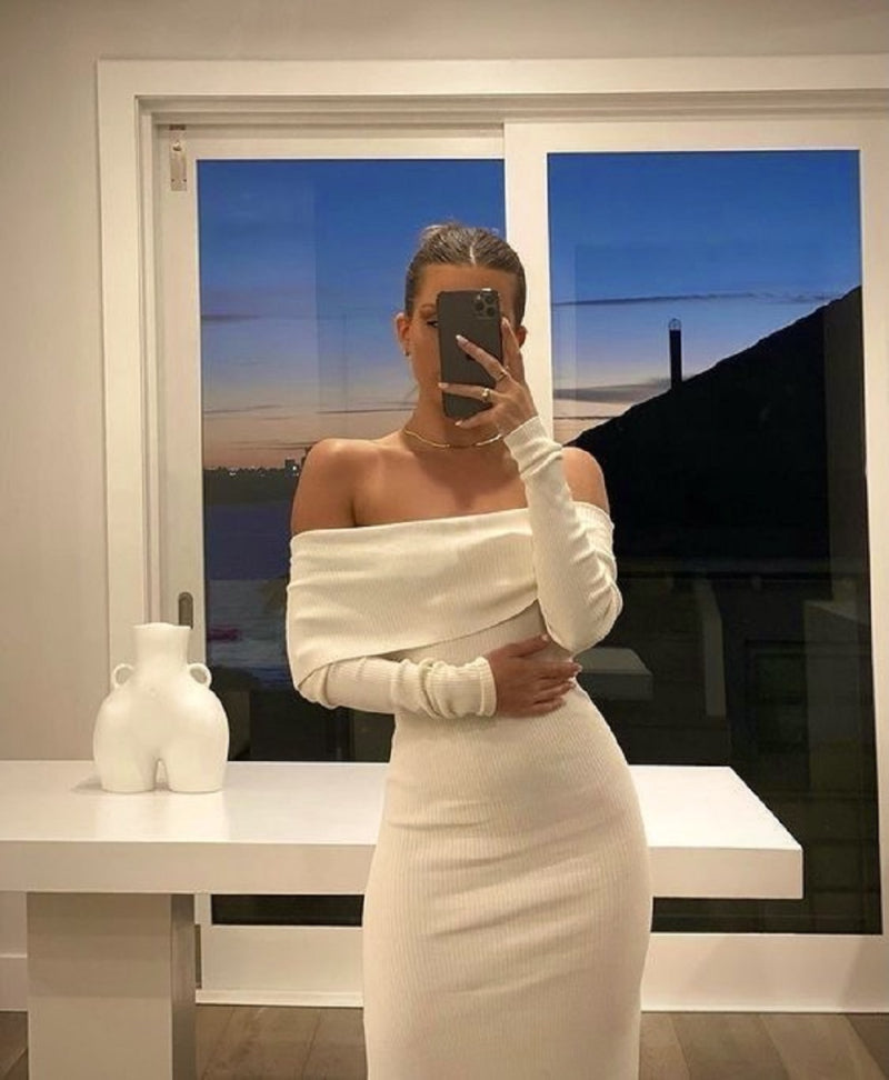 Off Shoulder Sweater Dress cream 🌞