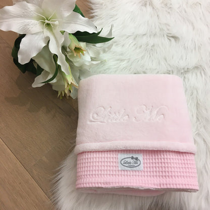 Warm Wafel Winterdekentje met naam | Gepersonaliseerde | Baby Pink