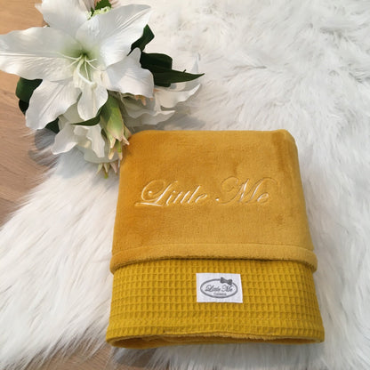 Warm Wafel Winterdekentje met naam | Gepersonaliseerde | Gold Oker