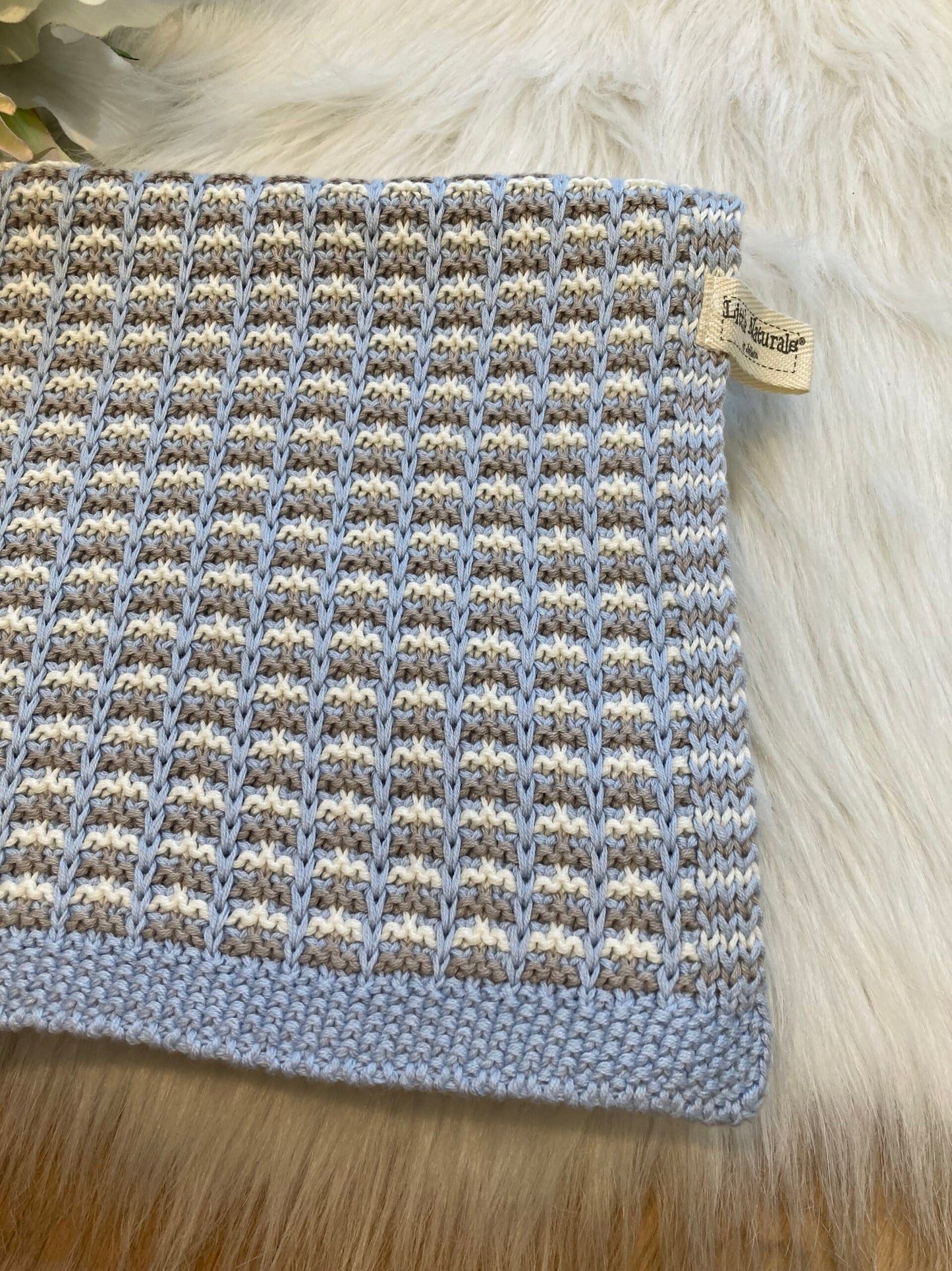 Deken 75x100cm Naturals knit grey/blue 💸