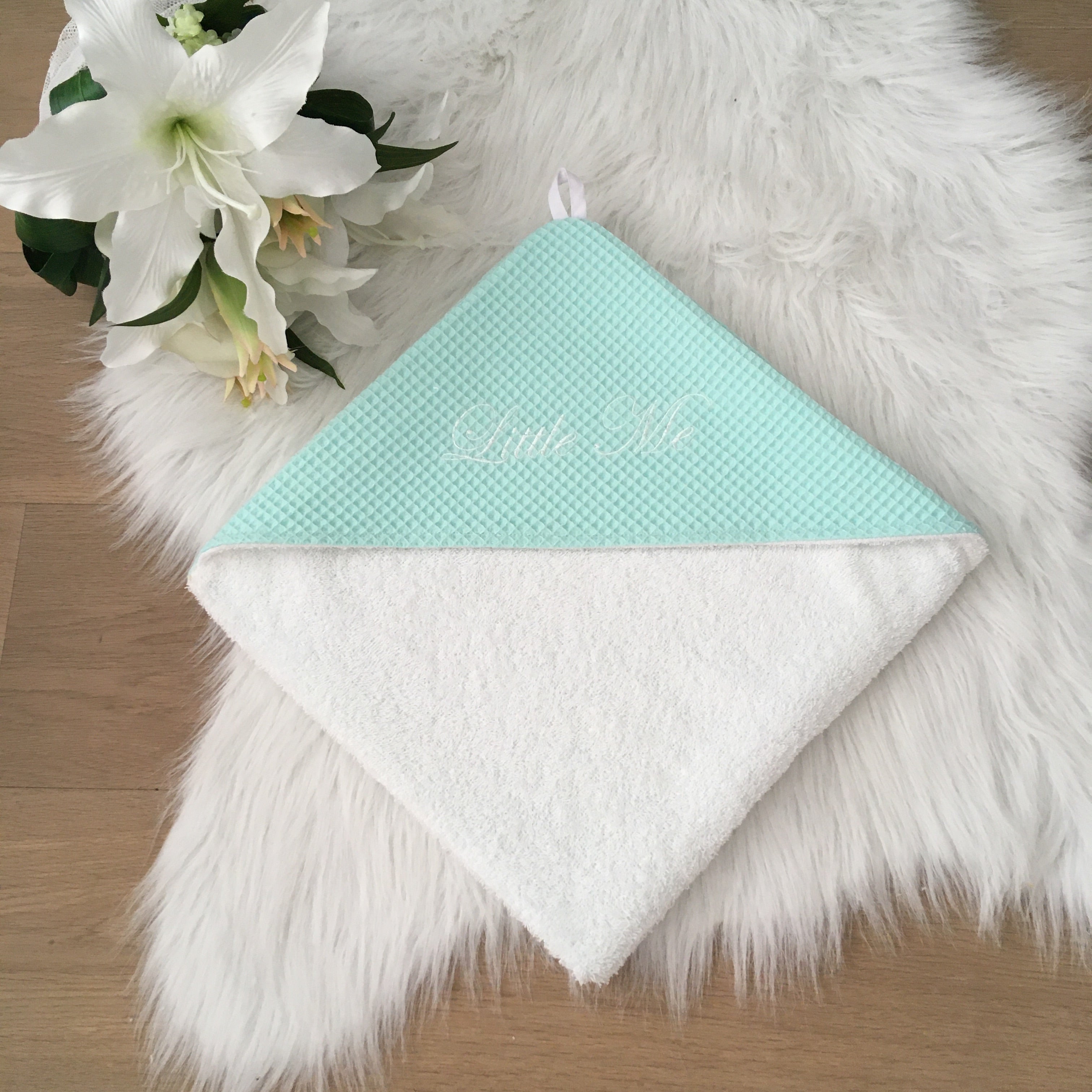 Babycape Wafel munt/wit