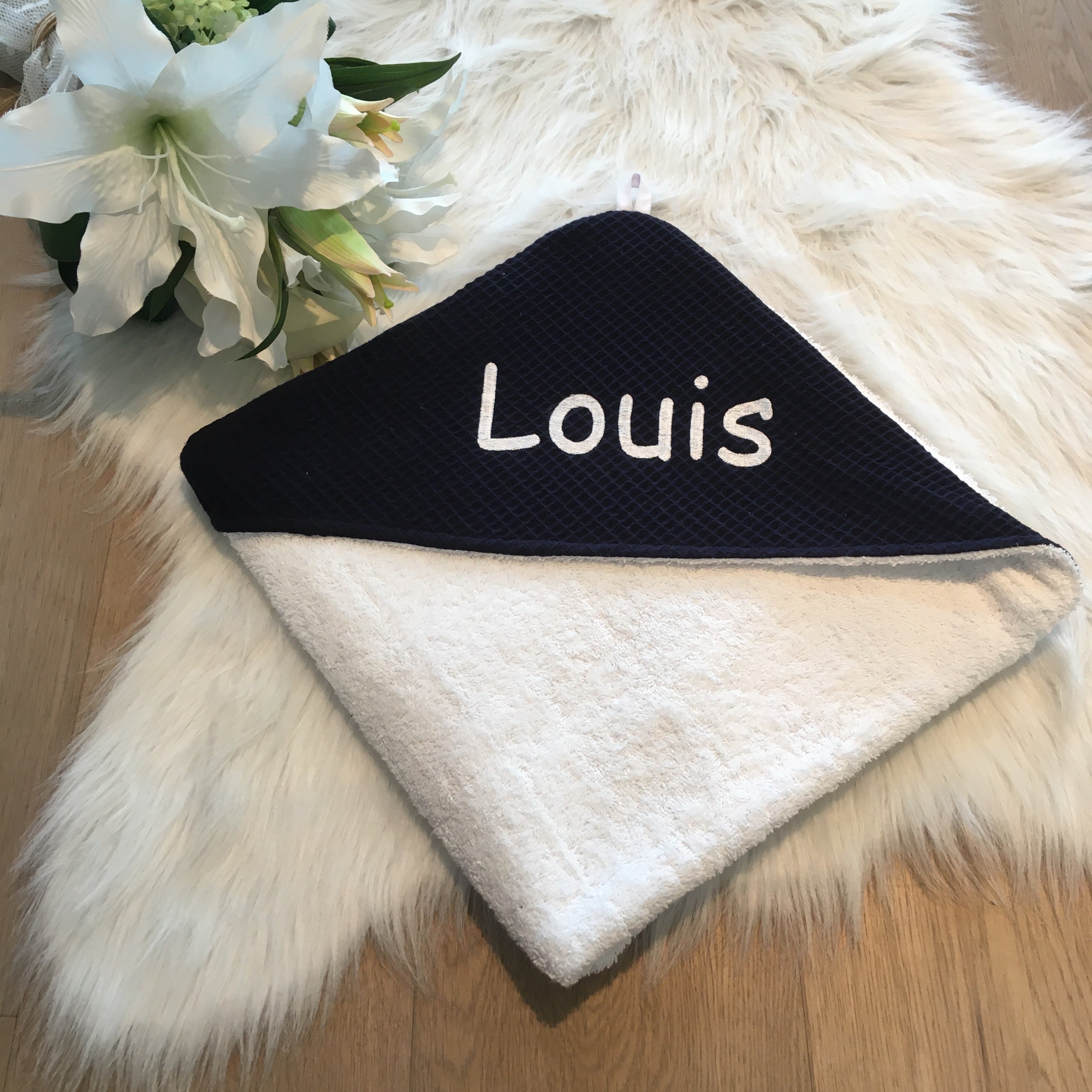 Babycape Wafel marineblauw/wit